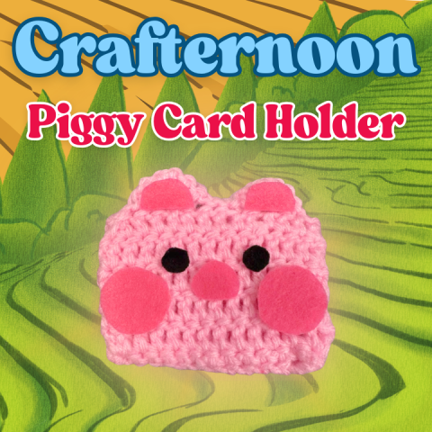 A picture of our Crafternoon class' Crochet Piggy Card Holder.
