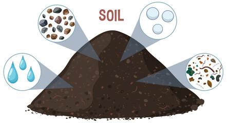 Illustration showing various components of soil