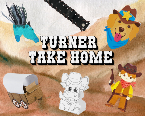 A graphic of western crafts: Covered Wagon, Western Animal, Sheriff Doggo, Western Wood Cut, Braided Bracelet, & Wild Mane Stallion.