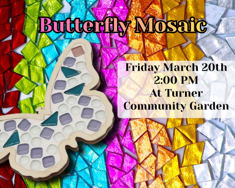 Butterfly Mosaic Image with dates and time for the event