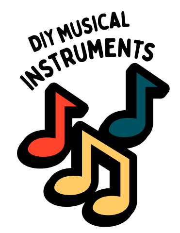 Text on image says DIY Musical Instruments. Under text there are images of three music notes.
