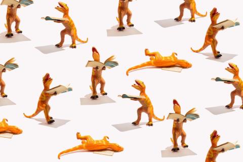 Dinosaur Toy in various stages of reading