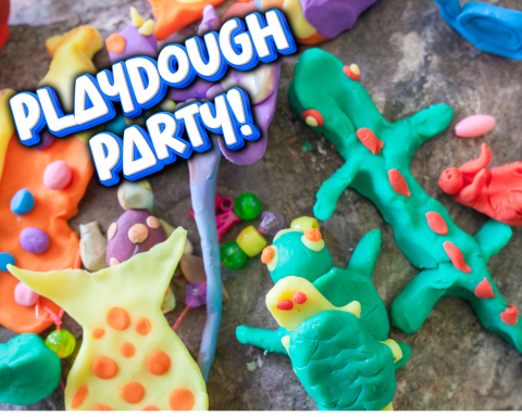 A photo for our Playdough Party showing different types of things you can make like lizards and dinosaurs. 