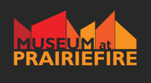 Black background; Museum at Prairiefire written out in orange and red lettering