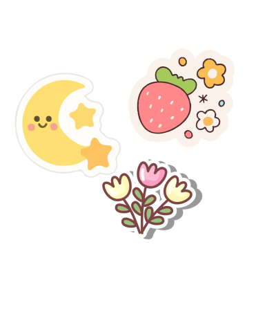 Moon, strawberry and flower stickers