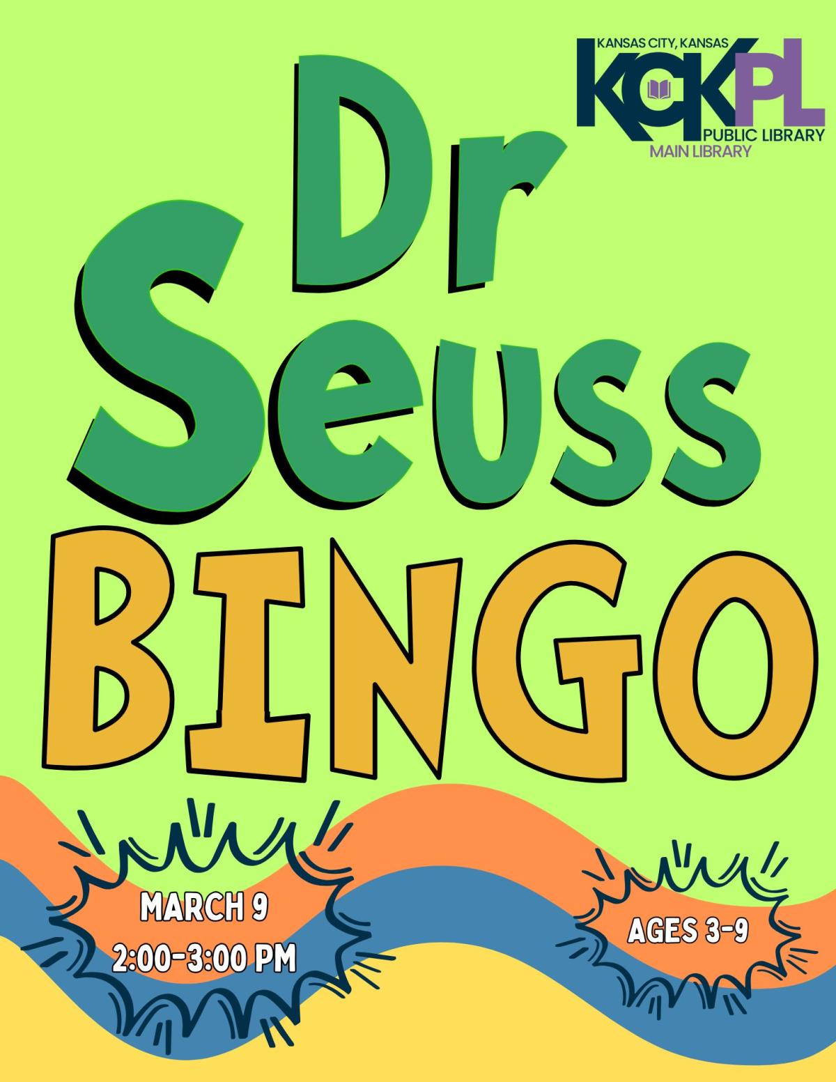 Dr. Seuss BINGO March 9 2-3pm ages 3-9