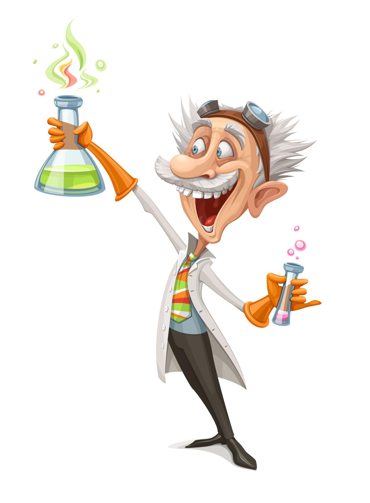 illustration of a scientist holding a flask of something green
