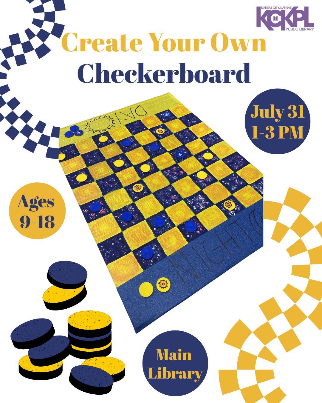 create your own checkerboard flyer, July 31 1-3pm, Main Library, ages 9-18