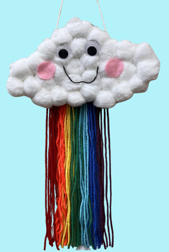 cotton ball cloud with multicolor yarn rainbow