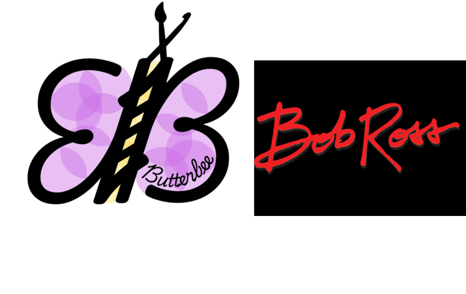 Butterfly logo for Butterbee  Boutique followed by the Bob Ross signature