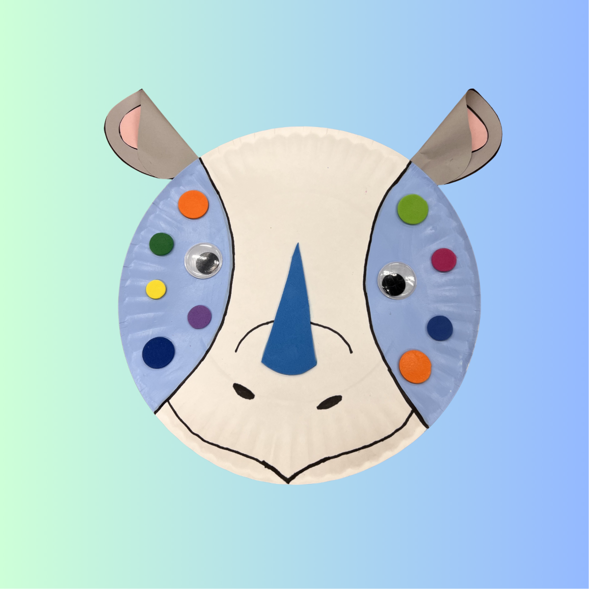 paper plate with rhino face and ears