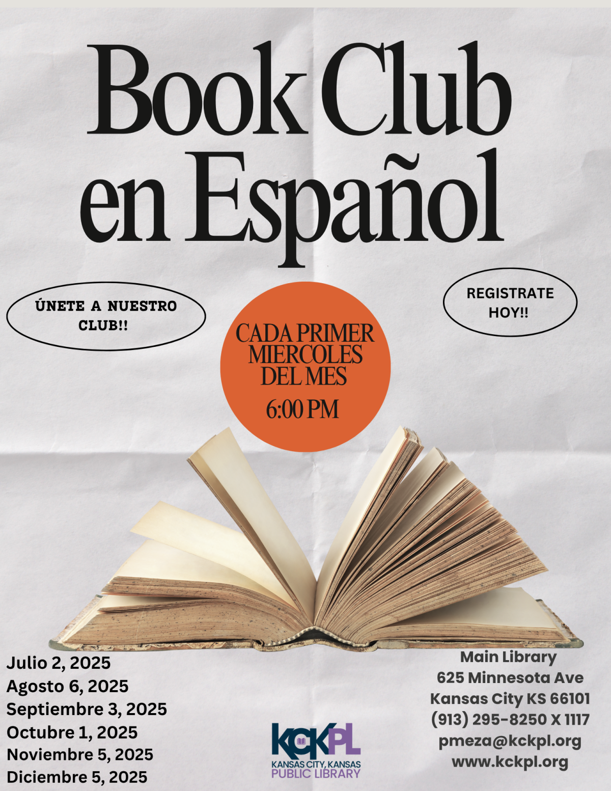 Únete a nosotros a nuestro primer Club de Lectura en español cada primer miércoles del mes. 