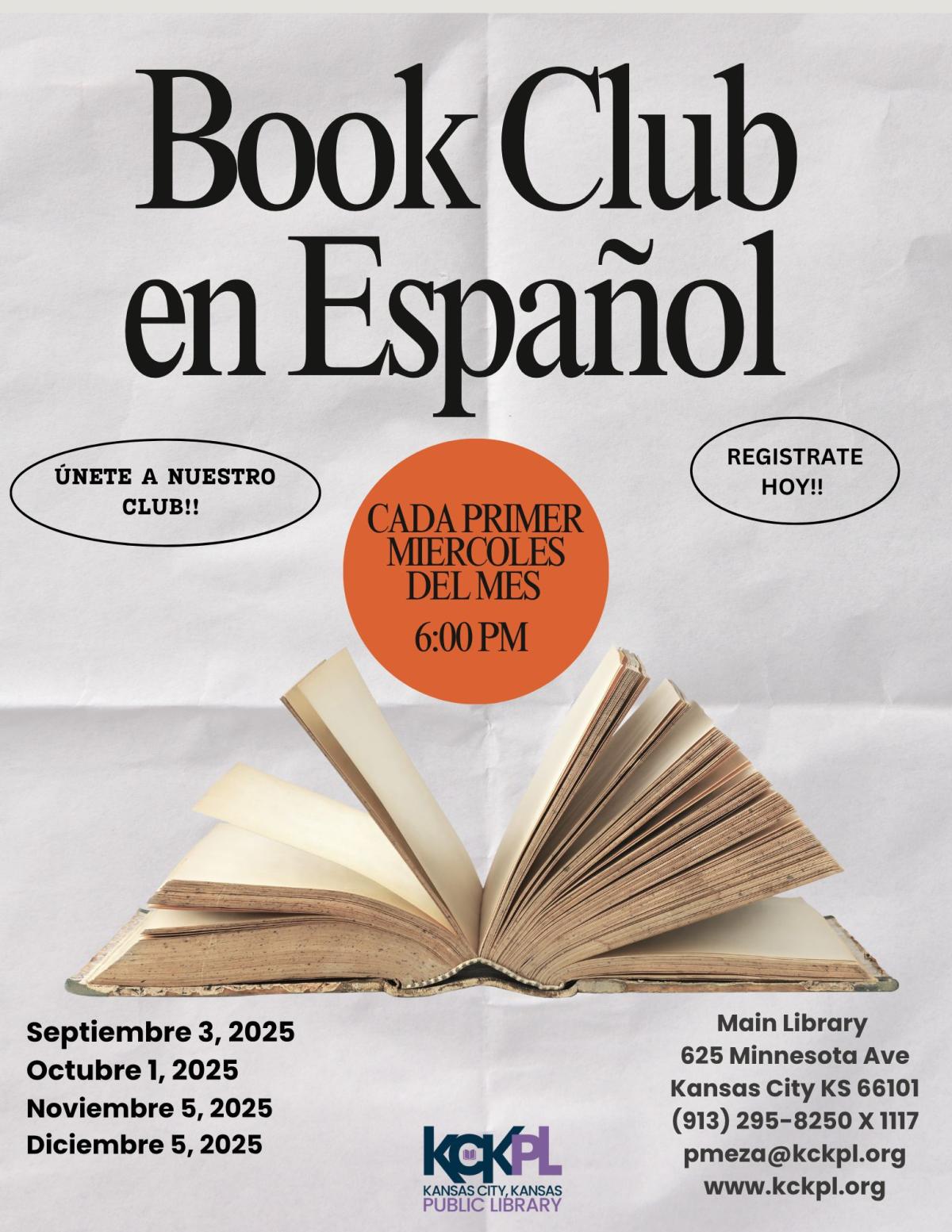Únete a nosotros a nuestro primer Club de Lectura en español cada primer miércoles del mes.