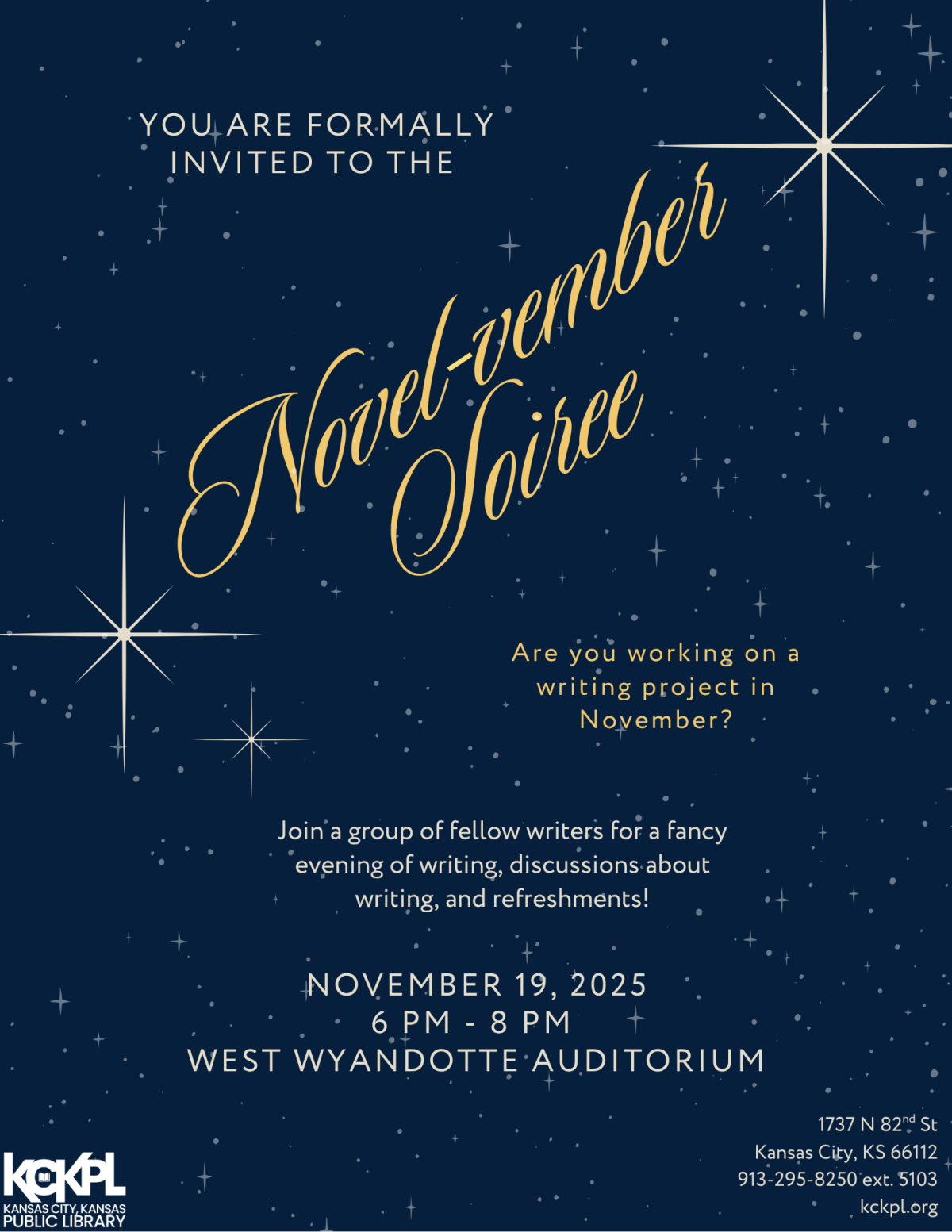 Novel-vember Soiree on Starry Night Sky Background