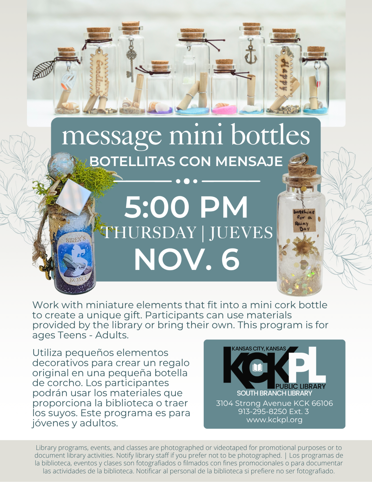 flyer with decorated mini cork bottles