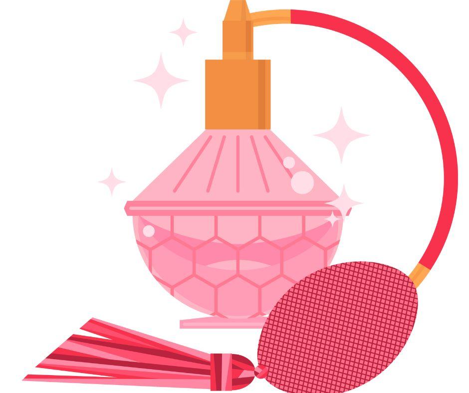 Pink perfume bottle with an old fashioned spray-squeeze pump