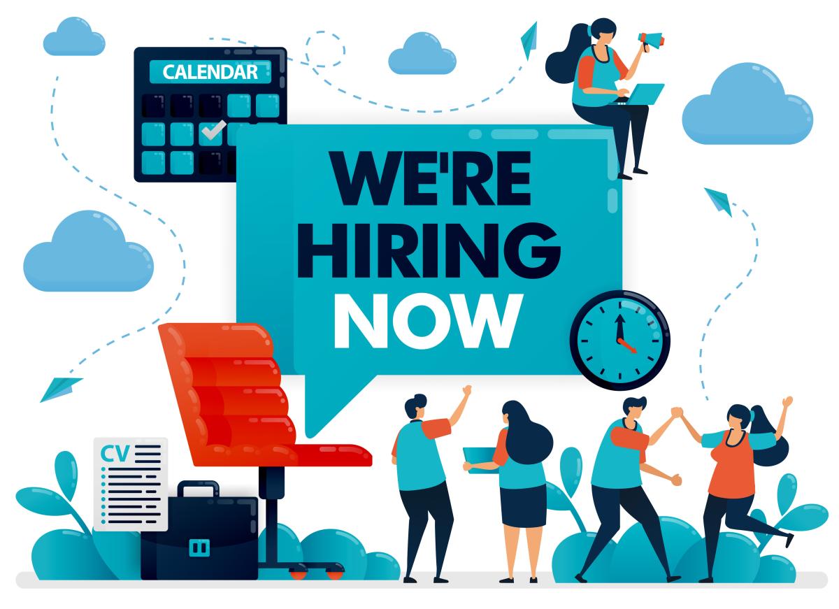 Graphic that reads "We're hiring now"