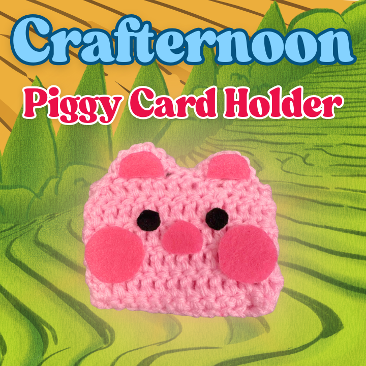 A picture of our Crafternoon class' Crochet Piggy Card Holder.