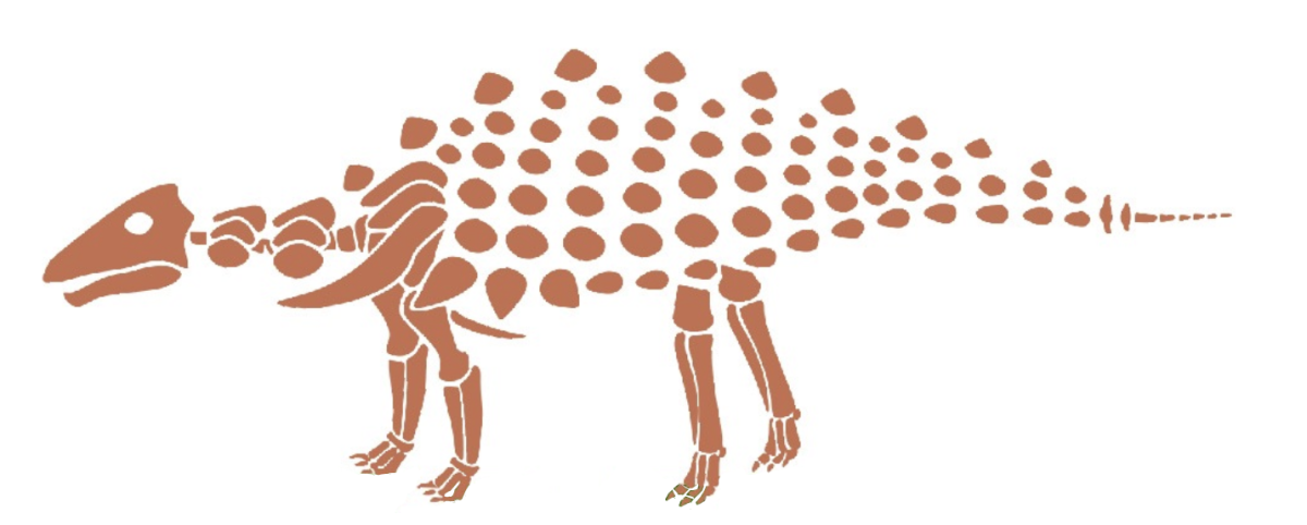 Stylized Silvisaurus image, brown dots. Dinosaur facing left.