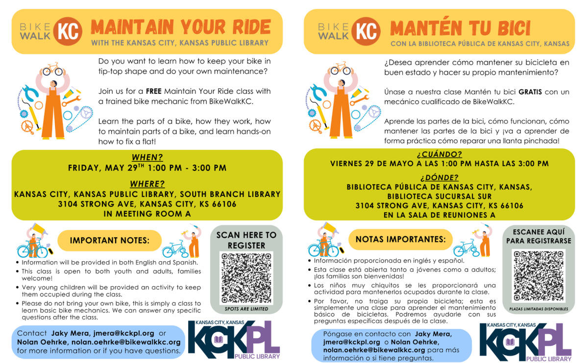 Flyer for Maintain Your Ride with BIKEWALKKC