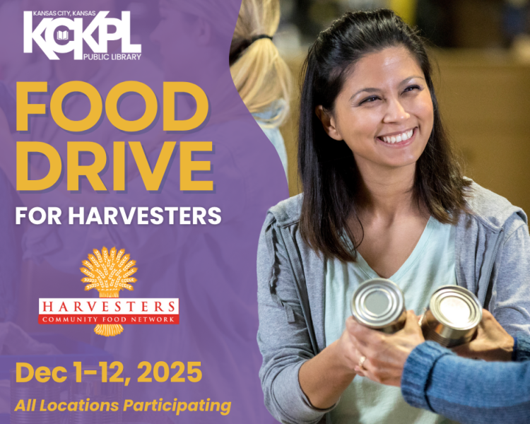 graphic for food drive with woman handing someone canned food items